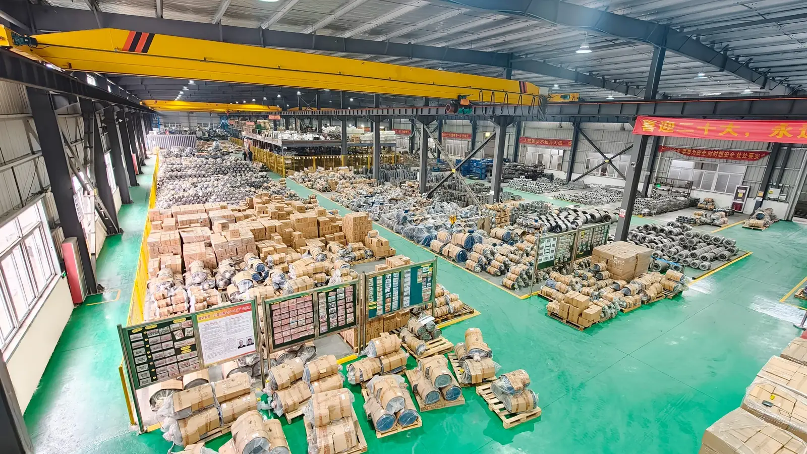 Overview of motor manufacturing workshop and storage area