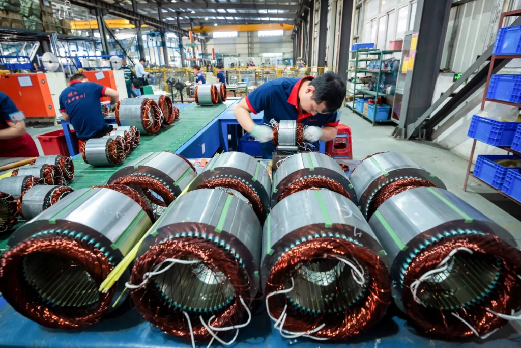 Semi-finished stator coils prepared for wire embedding