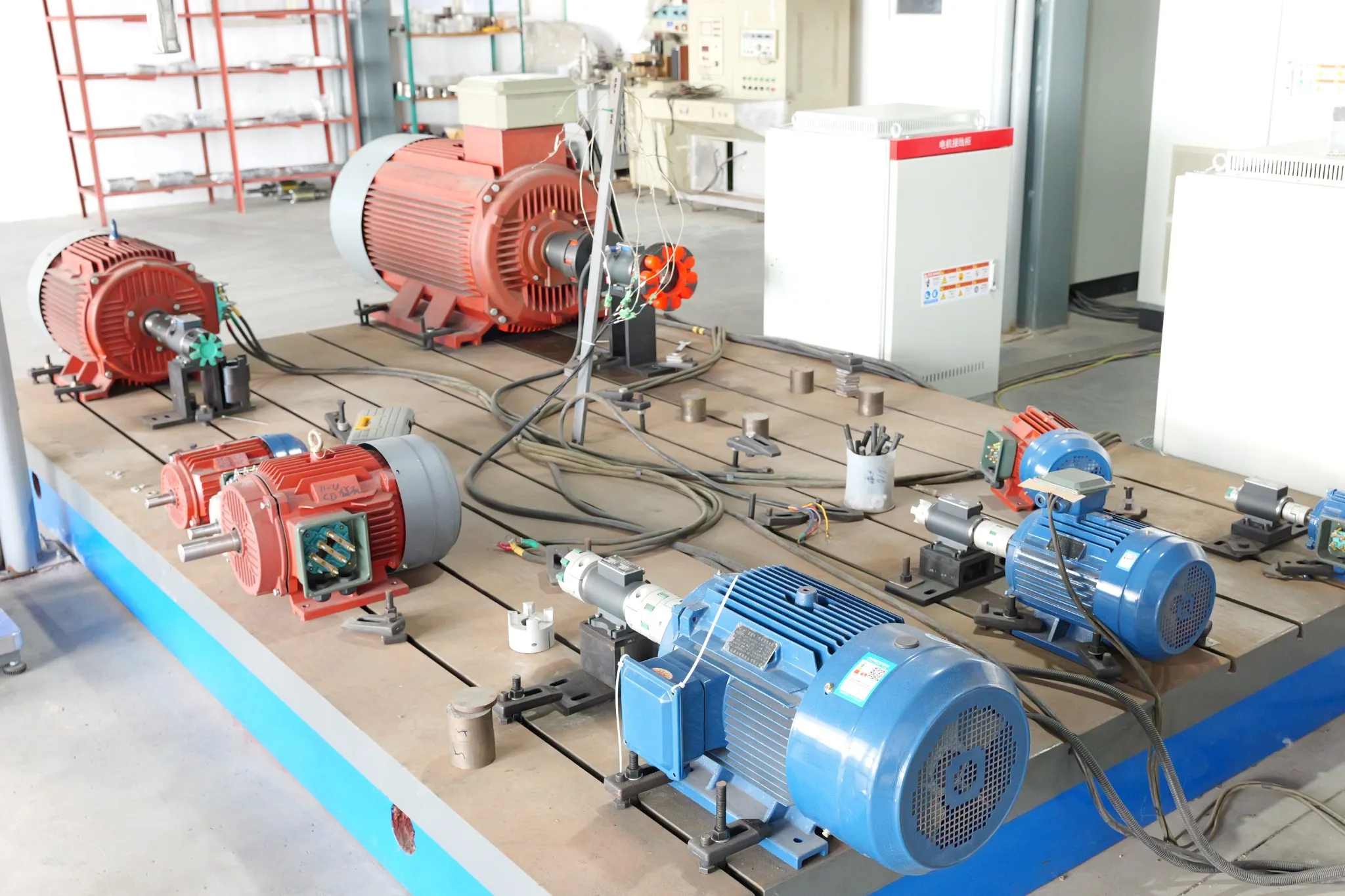 Motors on the variable frequency drive test bench at Yaoda Motor